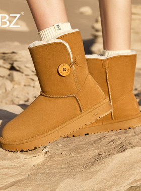 UBZ 防水雪地靴女中筒2026年冬季新款女士棉鞋加绒鞋加绒北方靴子