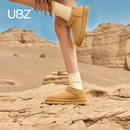 UBZ 防水矮帮雪地靴女一脚蹬2025年新款女冬低帮短靴加绒面包棉鞋
