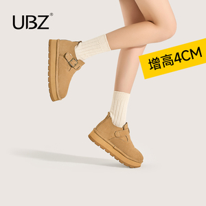 UBZ 防水雪地靴女冬季2023新款厚底加绒加厚增高短筒全包勃肯棉鞋