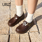 小皮鞋 UBZ 春休闲懒人乐福鞋 单鞋 厚底皮面两穿勃肯鞋 女2026年新款