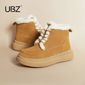 保暖休闲复古棉鞋 UBZ 防水厚底加绒雪地靴女2026冬新款 短靴马丁靴