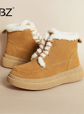 UBZ 防水厚底加绒雪地靴女2026冬新款保暖休闲复古棉鞋短靴马丁靴