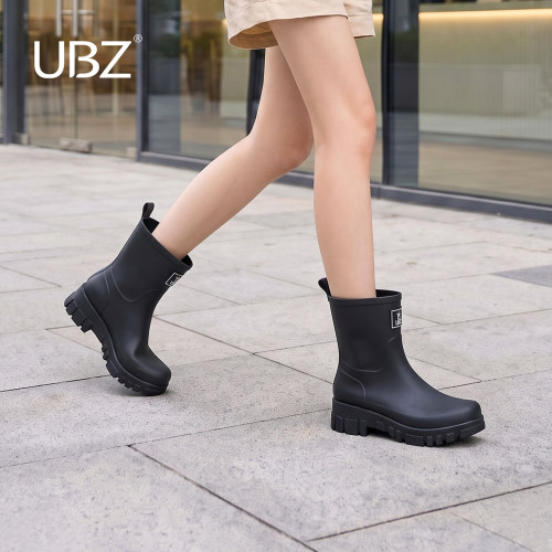 UBZ夏季女中筒厚底增高防水雨鞋