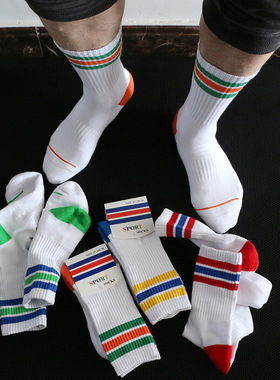 冬天加厚篮球运动袜子毛巾底中筒袜学院风街头三杠潮袜冬季男士袜