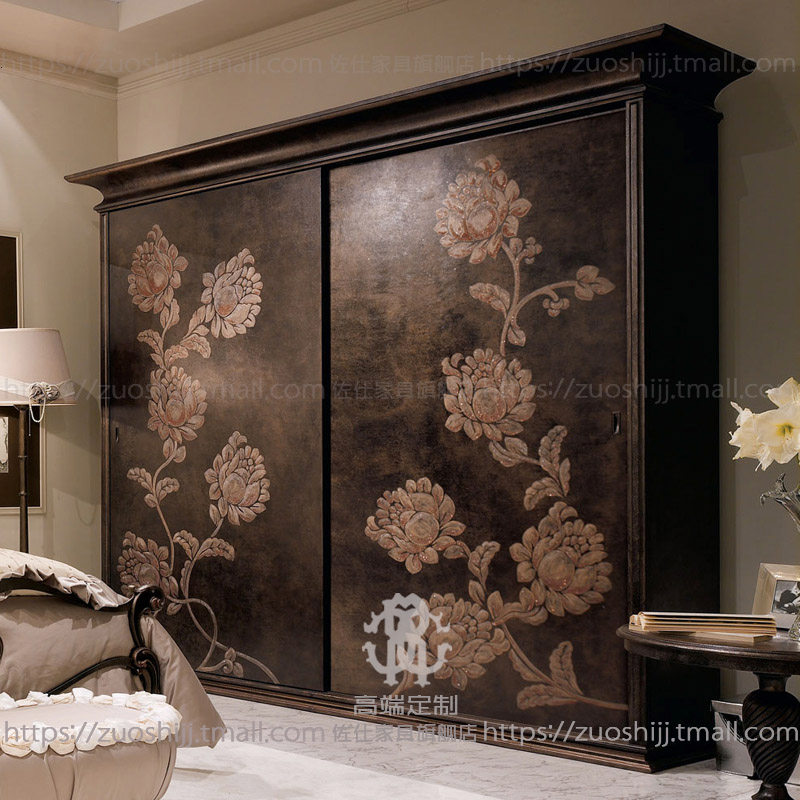 主卧室实木衣柜法式复古移门手绘衣橱古典柜子衣帽间定制