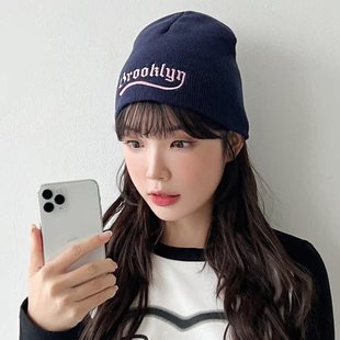毛线帽韩国代购Brooklyn beanie 字母针织帽子明星款男女冬季早春