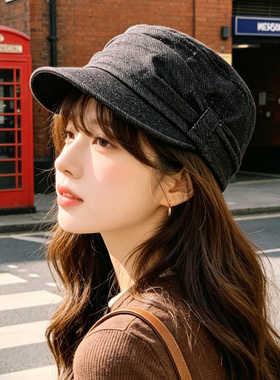 韩代牛仔平顶牛仔帽女秋冬显脸小