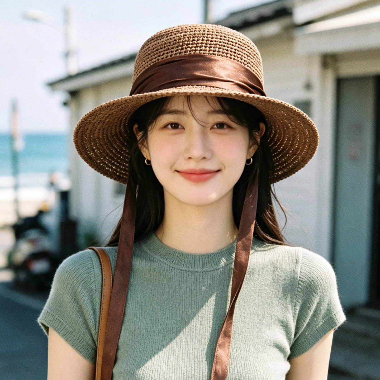 韩代复古深棕拉菲渔夫草帽女遮阳