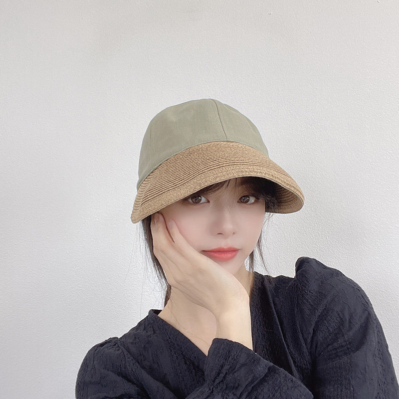 韩国代购遮阳草帽优雅女春夏拼接