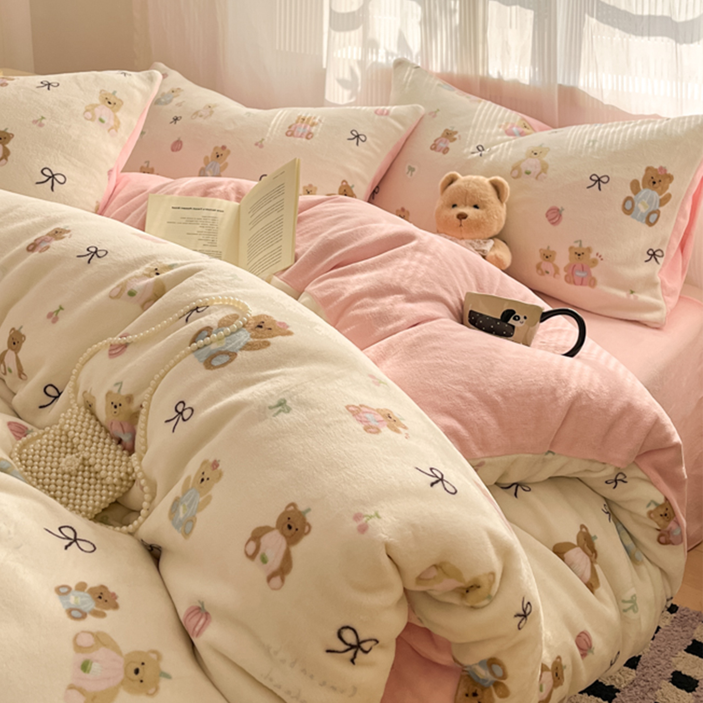 ins可爱卡通牛奶绒四件套加厚