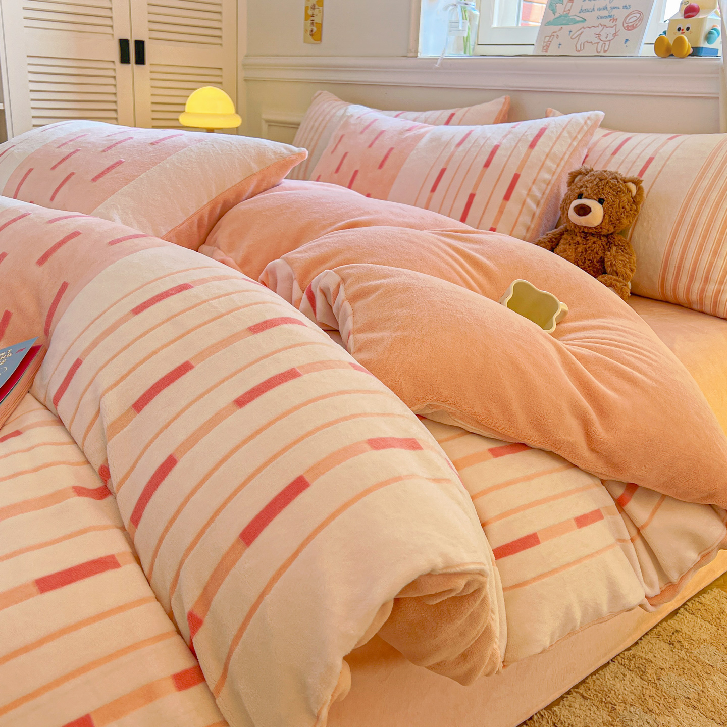 华夫格烂花牛奶绒床上四件套新款