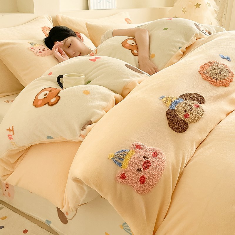 毛巾绣加厚双面牛奶绒被套单件