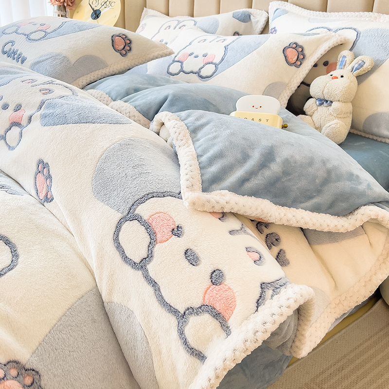 卡通冬季牛奶绒被套加绒加厚