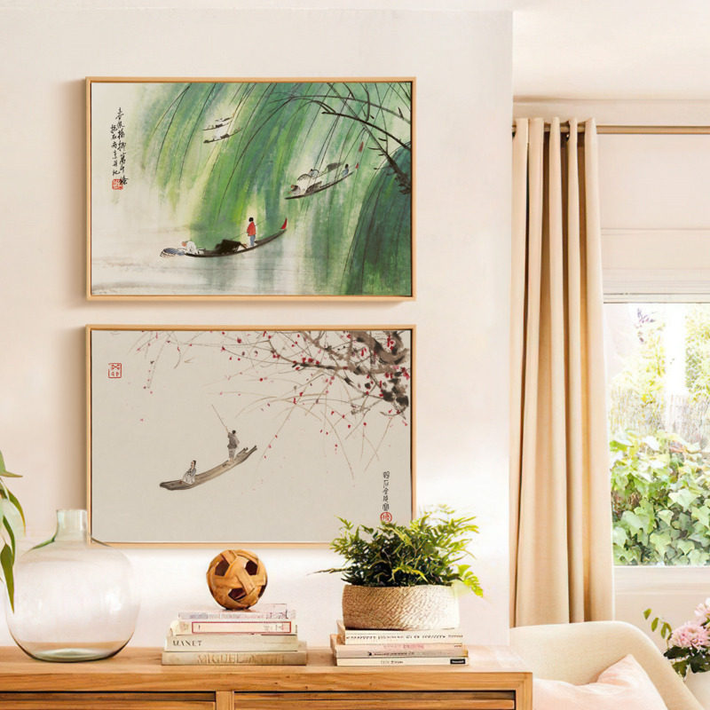 上品印画 傅抱石山水3幅 新中式客厅沙发背景墙装饰画墙壁画挂画