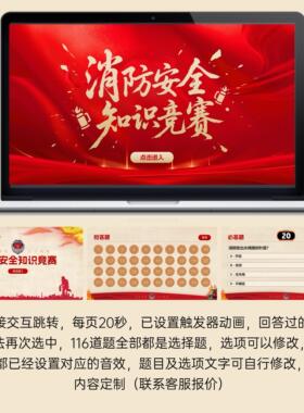 消防知识竞赛ppt模板知识竞答代做定制题目内容