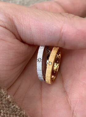 简约星芒拉丝金属开口戒指