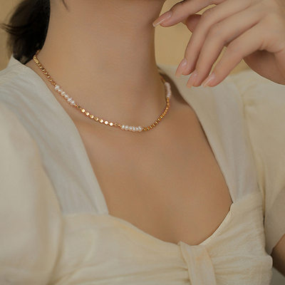 天然淡水珍珠拼接项链女轻奢小众锁骨链网红高级设计感小众颈链夏
