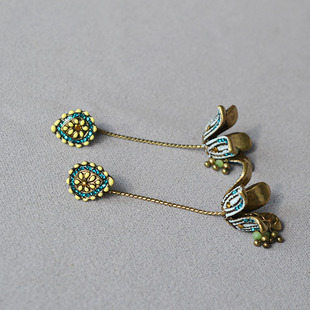 中餐厅姜研同款 花朵流苏耳钉女复古轻奢优雅波西米亚小众耳环耳饰