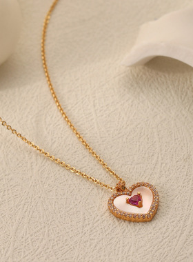 日韩简约时尚天然贝母爱心项链女百搭轻奢小众气质新款高级锁骨链