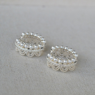 法式 小众设计复古宫廷风镂空蕾丝皇冠镶嵌仿珍珠黄铜镀金耳扣耳饰