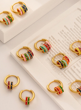 复古哑光彩色滴油圈圈耳环项链高级感轻奢精致小众设计感耳饰耳扣