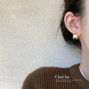 韩国金银设计感凹面褶皱耳钉小众简约百搭耳环 款 chocho 经典