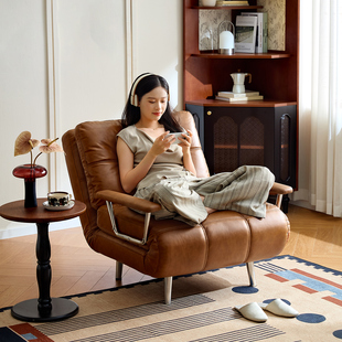 全友家居中古风可躺可睡单人小沙发客厅卧室休闲折叠两用沙发床