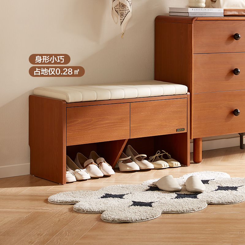 政府补贴全友家居中古风门口换鞋凳客厅入户可坐鞋柜一体穿鞋凳子