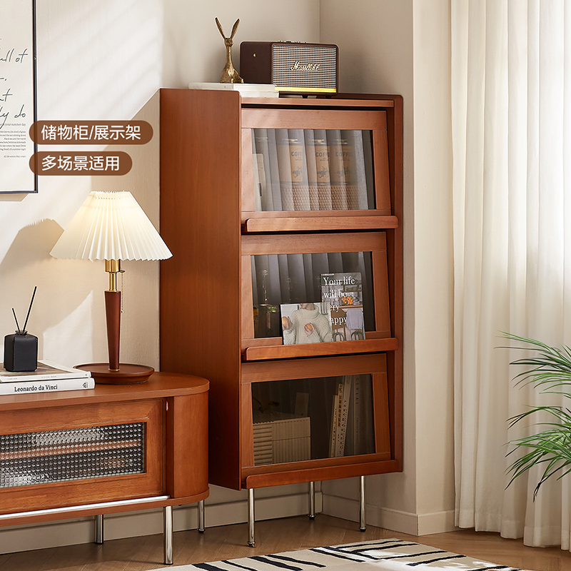 政府补贴全友家居中古风客厅靠墙带玻璃门书柜展示柜子书房矮柜