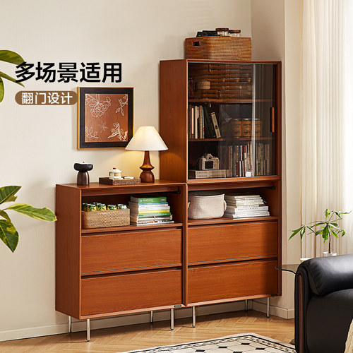 政府补贴全友家居中古风客厅靠墙置物展示柜家用带玻璃门组合书柜