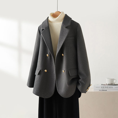 海谧时尚气质西装呢大衣外套