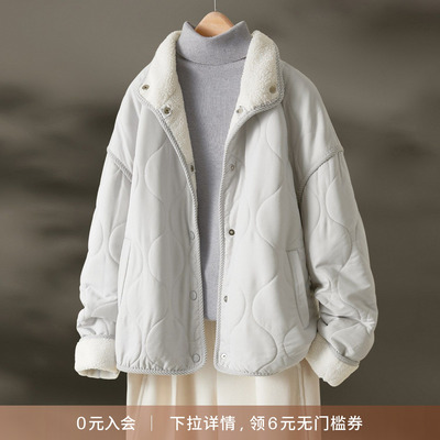 海谧简约暖冬毛绒拼接棉衣