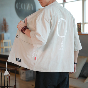 风亚麻七分袖开衫男薄款复古日系和服开衫道袍A036-HF03/P40图片