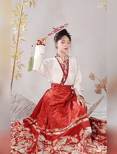 套装 汉服女款 冬季 芊语明制秋中国风婚服敬酒服红色马面裙交领上衫