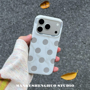 韩系ins简约白色大理石纹波点苹果17手机壳适用iPhone17promax小众高级感16pro小清新超火新款15全包软保护套