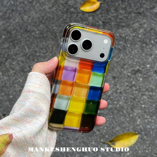 夏日韩系ins多巴胺彩色冰块苹果17手机壳适用iPhone18promax小众超火新款18pro简约巨好看独特15全包保护套16