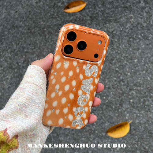 韩系ins时髦复古橙色鹿纹苹果17手机壳适用iPhone17promax小众超火新款16pro甜酷辣妹巨好看独特15全包保护套