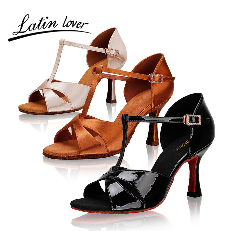 LATINLOVER专业拉丁舞鞋女式成人中高跟缎面国标舞伦巴恰恰舞鞋