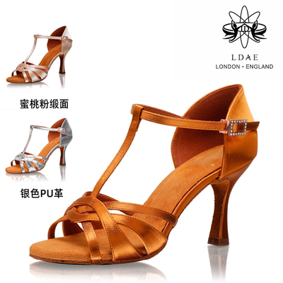 LDAE拉丁舞鞋女成人专业比赛练功考级跳舞鞋中高跟软底交谊舞蹈鞋