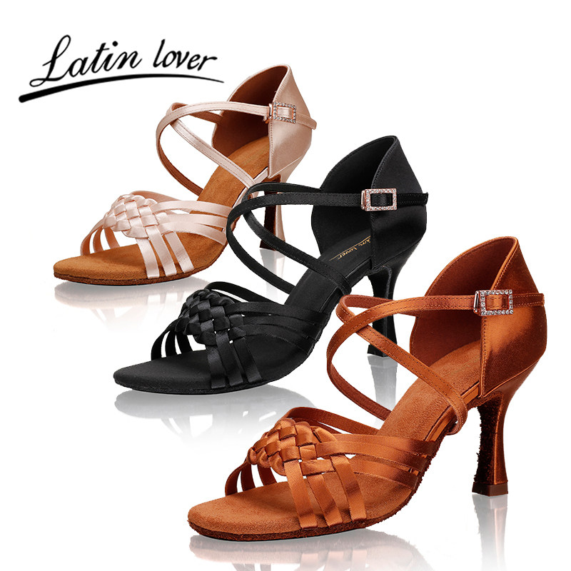 LATINLOVER专业拉丁舞鞋女式成人中高跟缎面国标舞伦巴恰恰舞鞋
