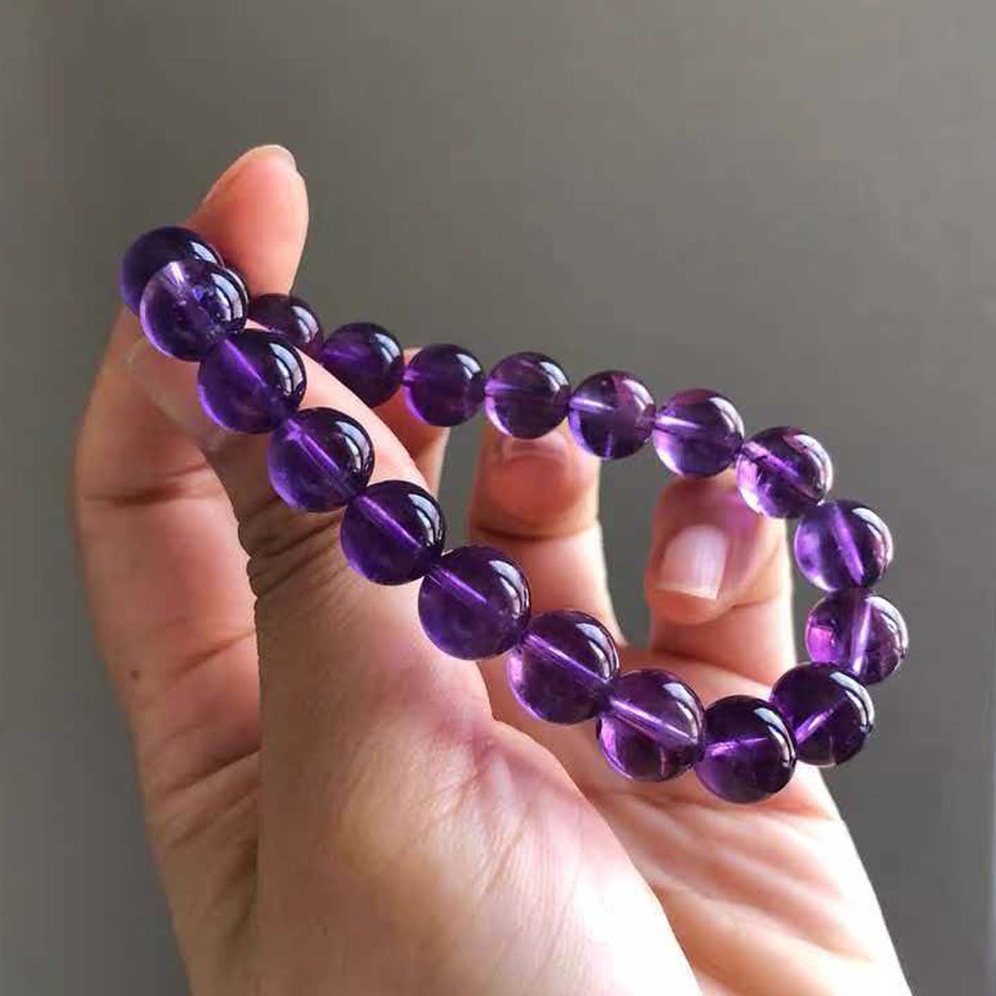 天然紫水晶手链男女款招财水晶手串圆珠紫色宝石饰品
