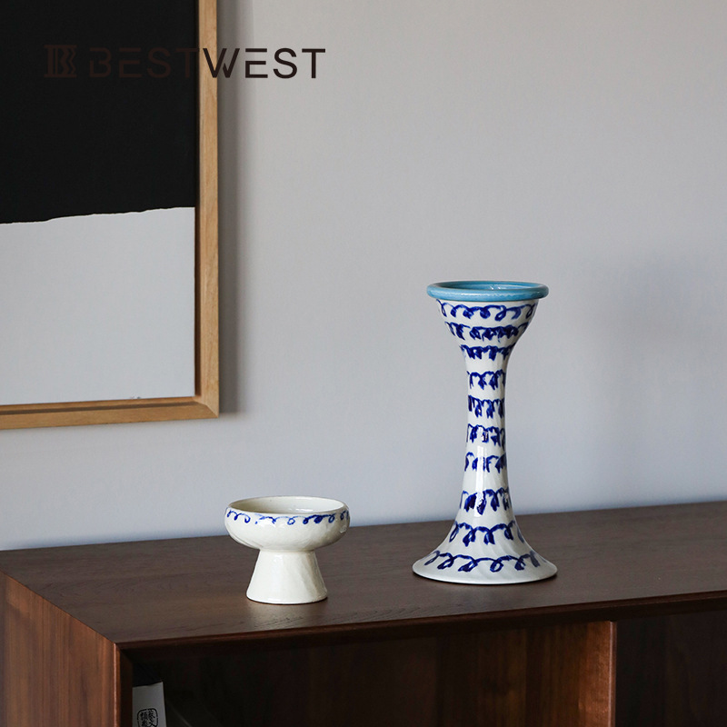 大丹陶瓷正品花瓶青花瓷器摆件景德镇设计感小众手作花器轻奢