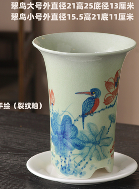 景德镇中式手绘陶瓷裂纹釉兰花专用花盆大号家用桌面盆带陶瓷托盘