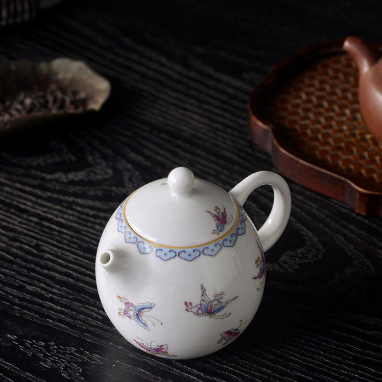 景德镇陶瓷蝴蝶茶壶泡茶壶侧把壶家用功夫茶具套装家用办公室单只