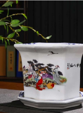 景德镇花盆30cm口径大型大尺寸落地庭院大型植物室内种树盆矮胖
