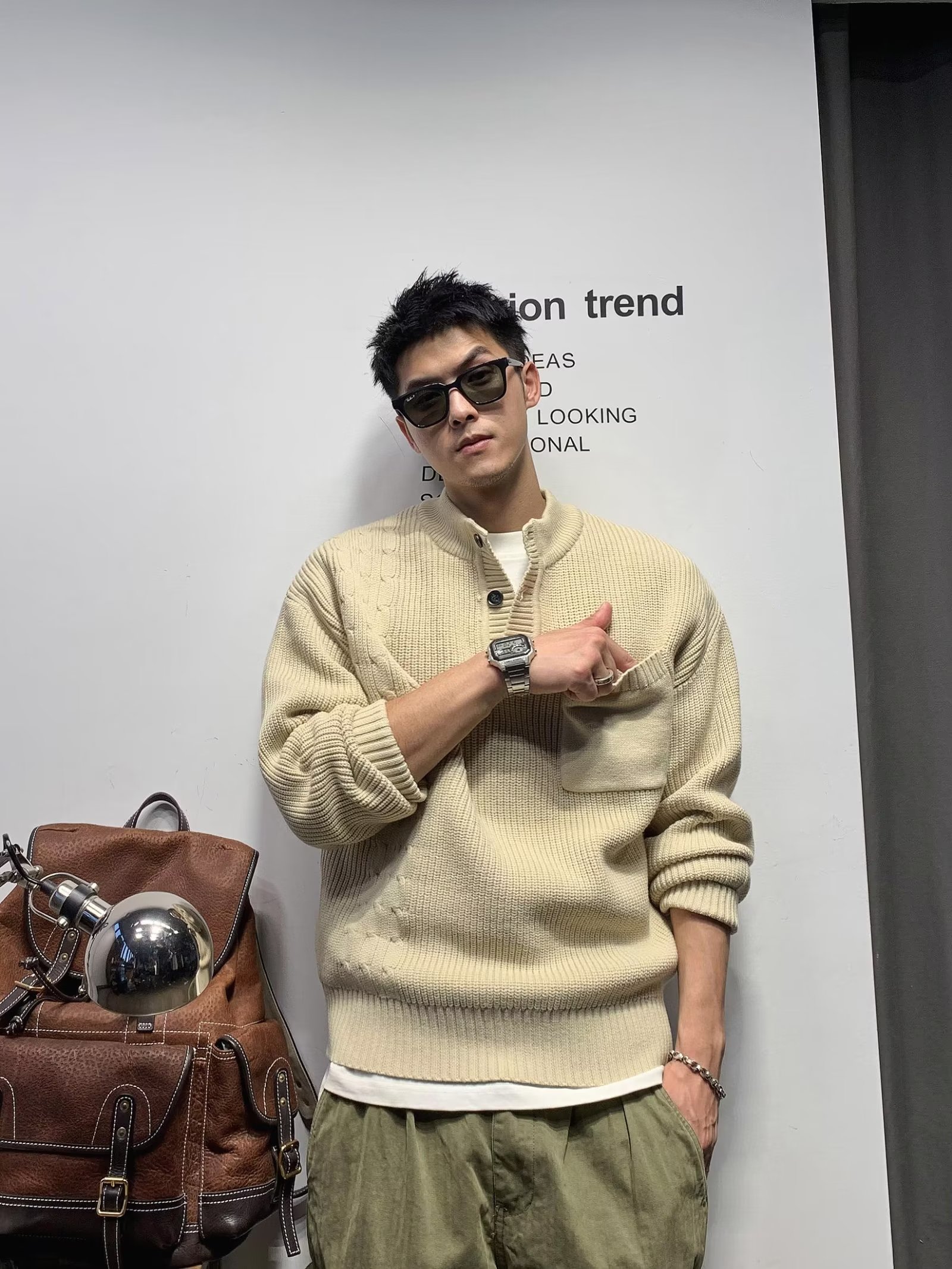 日系重磅毛衣男秋冬季修身保暖粗线半高领针织衫打底宽松卫衣外套