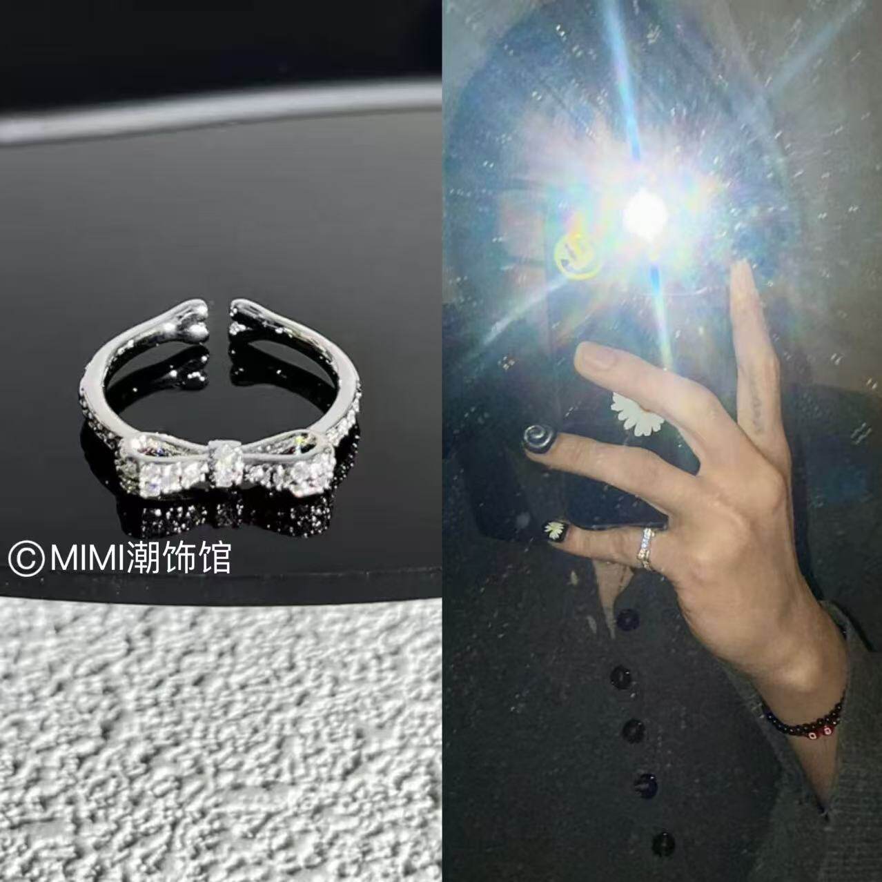 gd权志龙同款演唱会应援礼物男女通用指环开口戒子闪钻蝴蝶结戒指