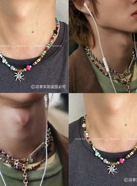 【高品质】Martin马丁同款项链复古太阳不对称彩色串珠链锁骨链