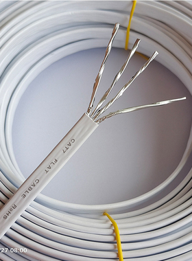 七类扁平网线超薄高速宽带Cat7纯铜万兆屏蔽非成品白色双绞线1m10