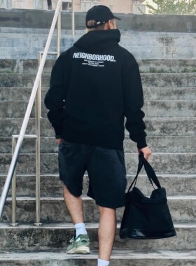 潮牌NBHD重磅380g印花水洗连帽卫衣日系套头宽松纯棉上衣长袖帽衫